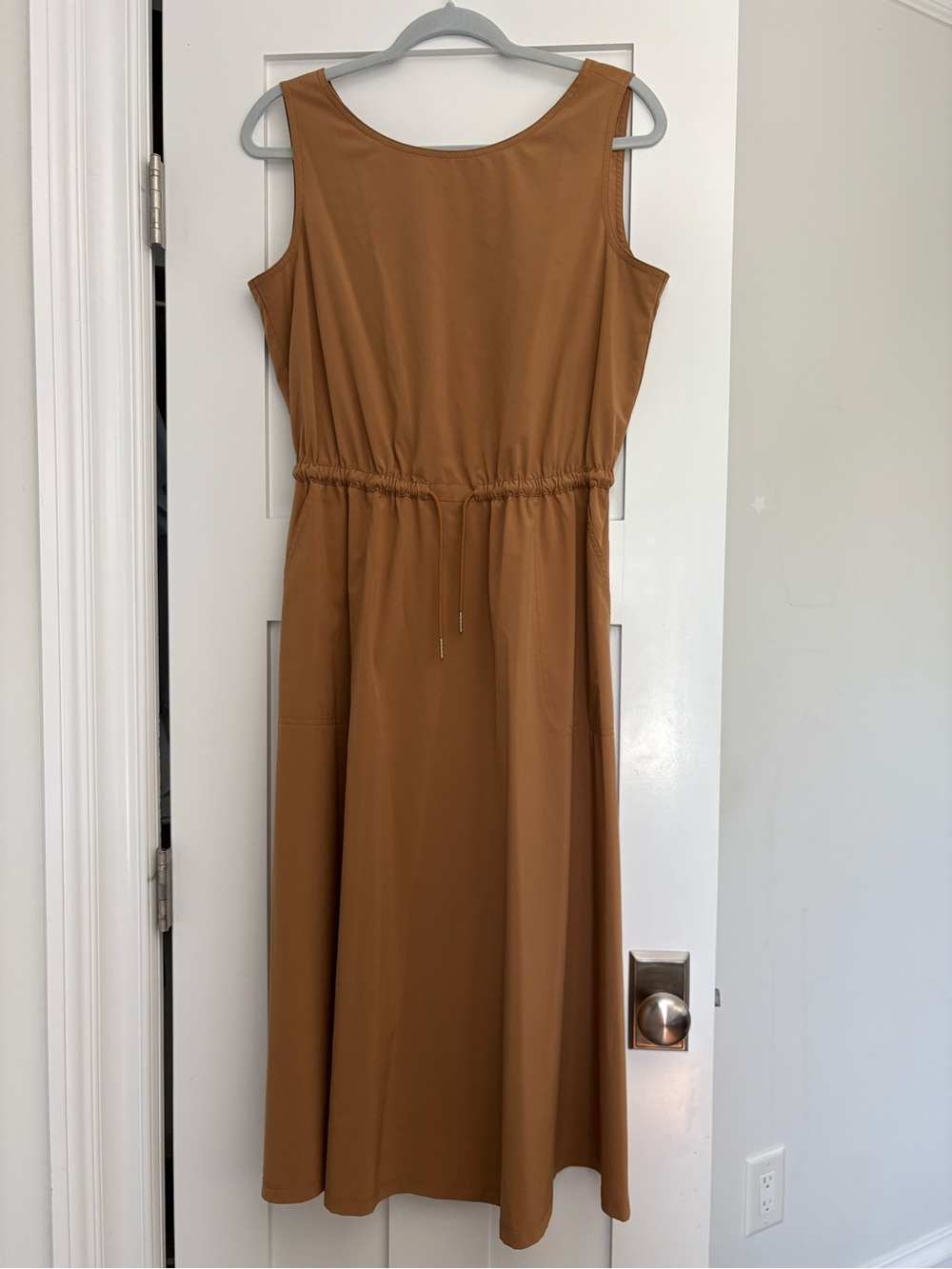 Calvin Klein Sleeveless Drawstring Waist Midi Dress — Brown